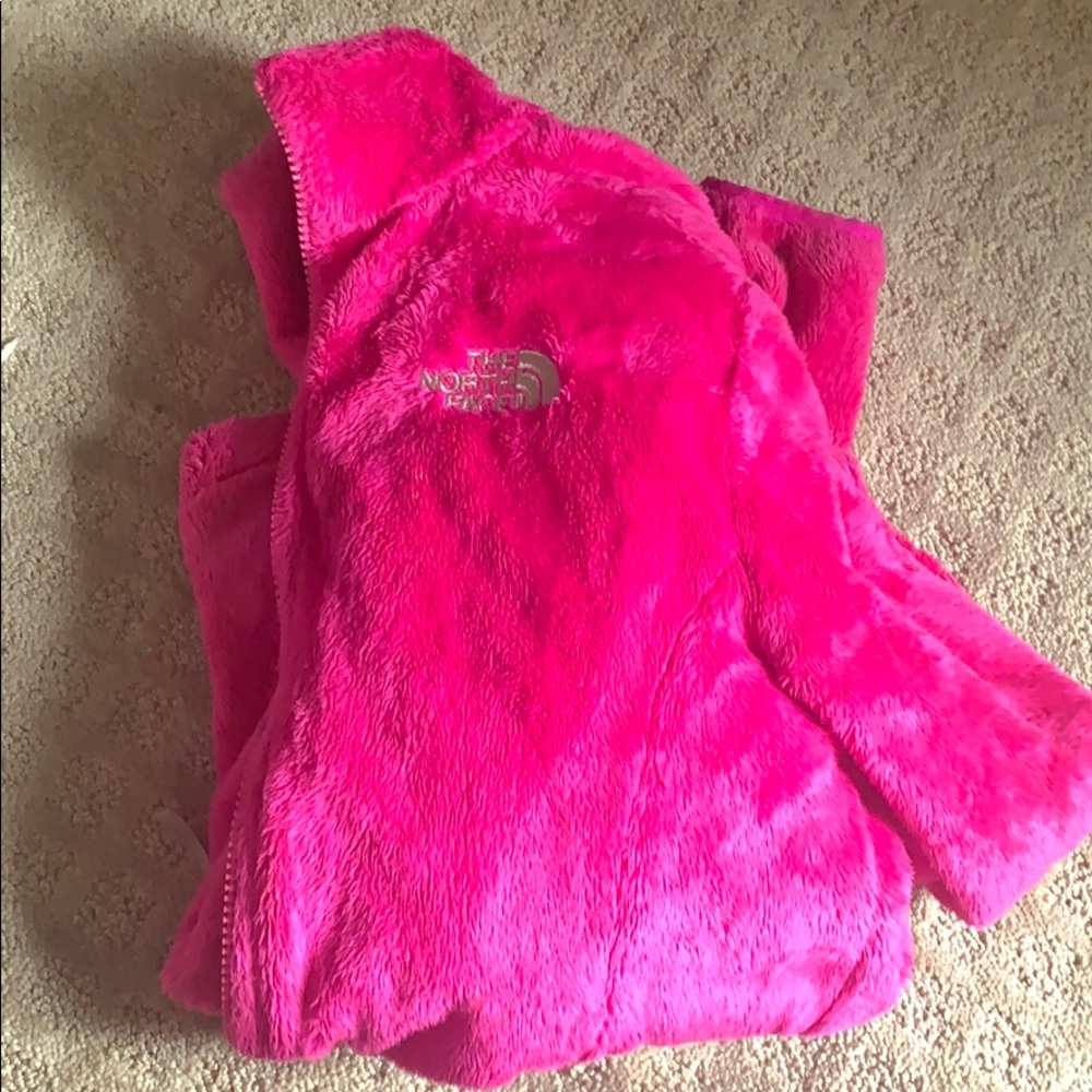 Worn North face pink fleece jacket.